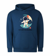 Mikina unisex tm. modrá Astronaut Explore the Unknown černý text