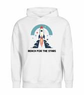 Mikina unisex bílá Raketa Reach for the Stars černý text