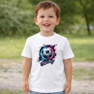 Dětské tričko bílé Kopací míč fialový a váš text