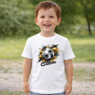 Dětské tričko bílé Kopací míč zlatý a váš text