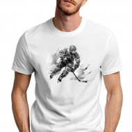 Tričko unisex bílé hokejista černobílý