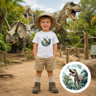 Dětské tričko bílé Tyrannosaurus Rex v džungli