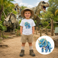 Dětské tričko bílé Akvarelový modrý triceratops