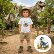 Dětské tričko bílé Velociraptor ilustrace
